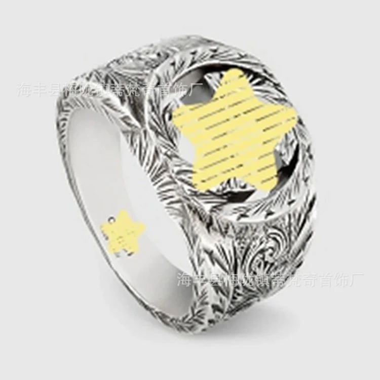 Gucci High of Gujia ring, retro aged white copper double G ring, male and female couple pair ring, G Chijia Daisy Elf