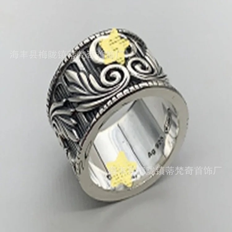 Gucci High of Gujia ring, retro aged white copper double G ring, male and female couple pair ring, G Chijia Daisy Elf
