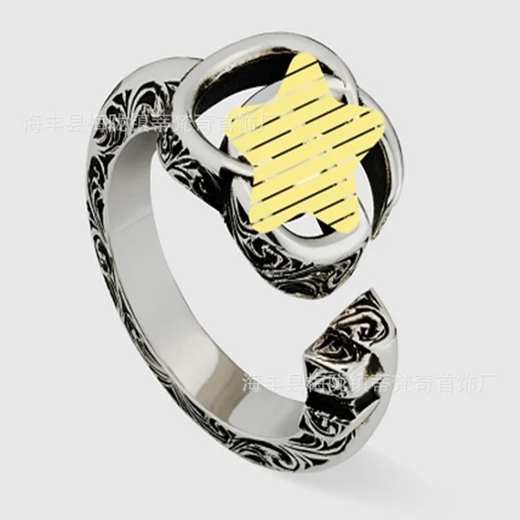 Gucci High of Gujia ring, retro aged white copper double G ring, male and female couple pair ring, G Chijia Daisy Elf
