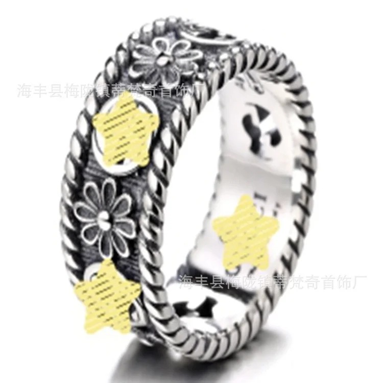 Gucci High of Gujia ring, retro aged white copper double G ring, male and female couple pair ring, G Chijia Daisy Elf
