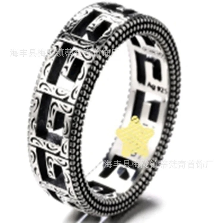 Gucci High of Gujia ring, retro aged white copper double G ring, male and female couple pair ring, G Chijia Daisy Elf