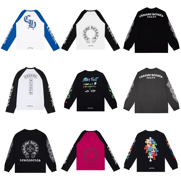Chrome Hearts RF. Cross-border trendy brand Chrome Heart popular long-sleeved T-shirt pure cotton men and women loose ready stock wholesale