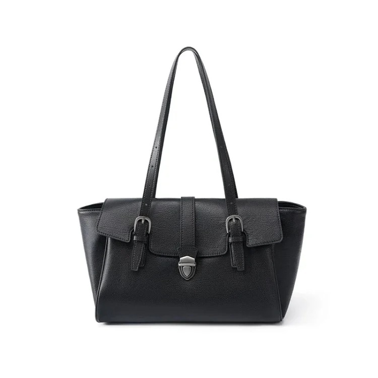 Briefcase black new niche women's handbag tote genuine leather high-end large-capacity commuter shoulder bag