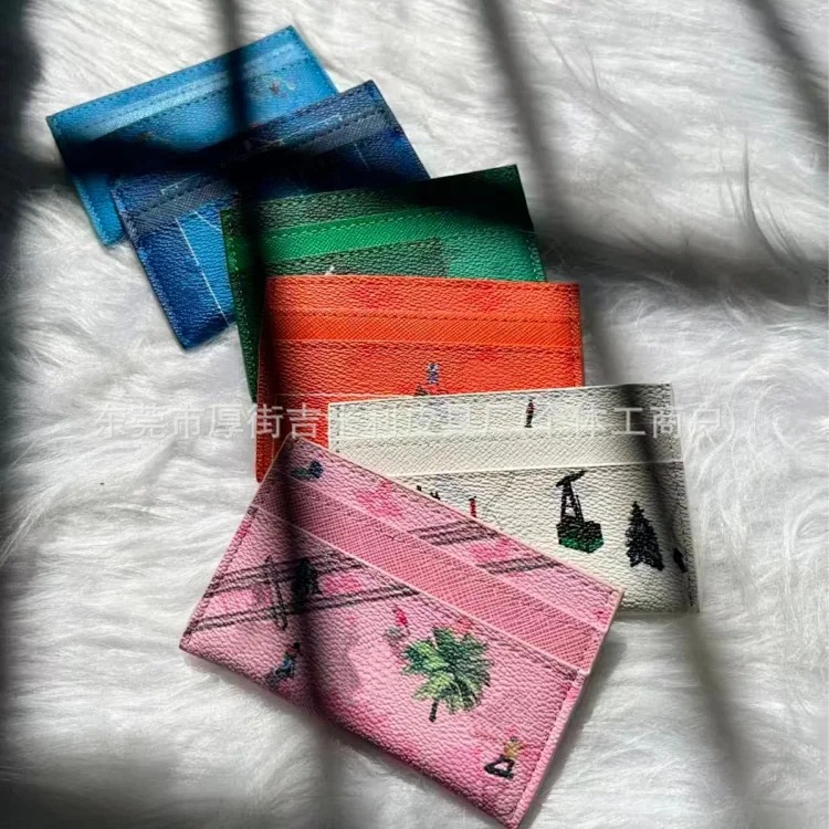 2025 new popular original leather passport holder wallet card bag printed short half-fold thin business wallet wallet
