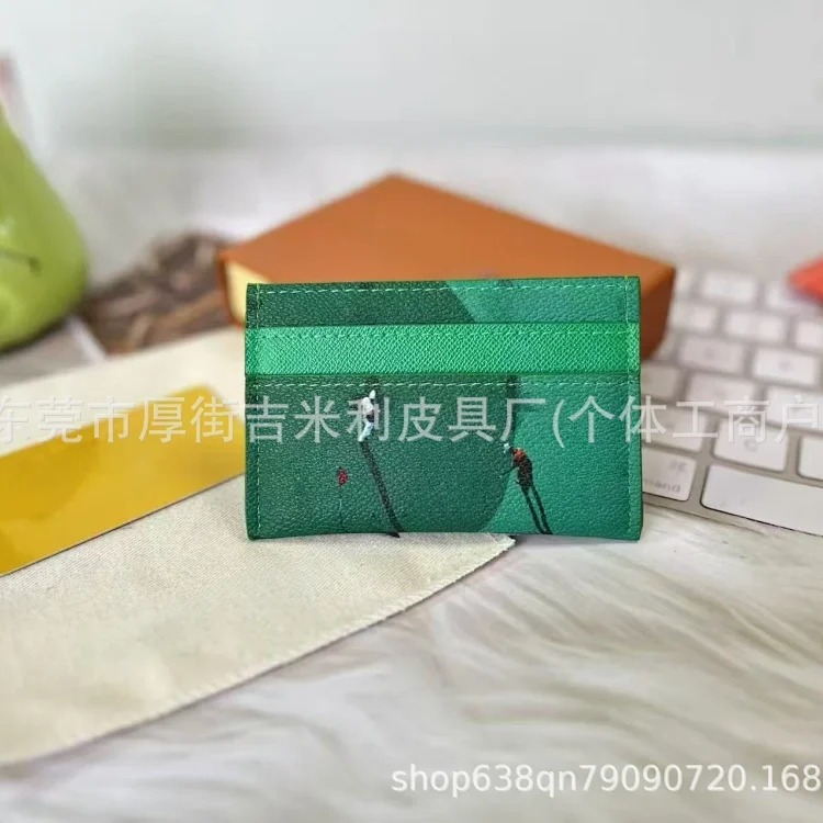 2025 new popular original leather passport holder wallet card bag printed short half-fold thin business wallet wallet image 4