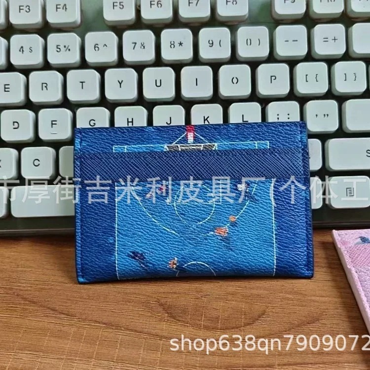 2025 new popular original leather passport holder wallet card bag printed short half-fold thin business wallet wallet image 6