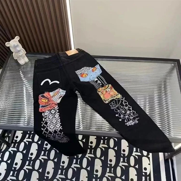 EVISU Heavy Industry's new high-quality trendy brand men's and women's straight embroidered denim trousers-5867