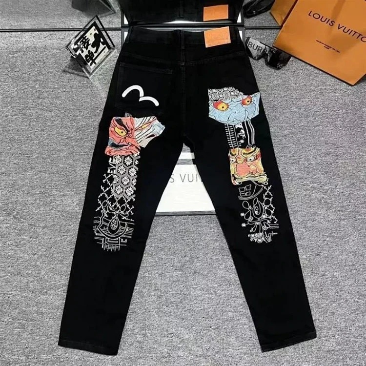 EVISU Heavy Industry's new high-quality trendy brand men's and women's straight embroidered denim trousers-5867