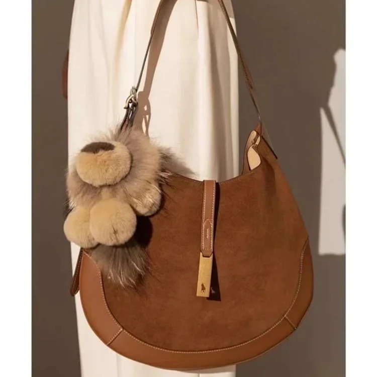 Raff POLO Zheng Xiujing's same style croissant bag 2025 new suede armpit bag single shoulder large capacity crossbody bag