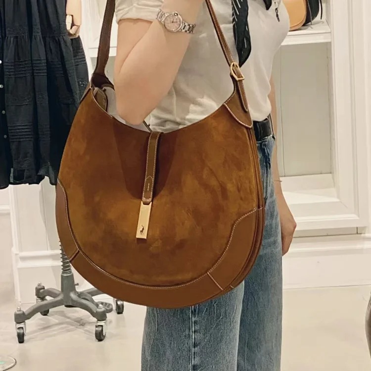 Raff POLO Zheng Xiujing's same style croissant bag 2025 new suede armpit bag single shoulder large capacity crossbody bag