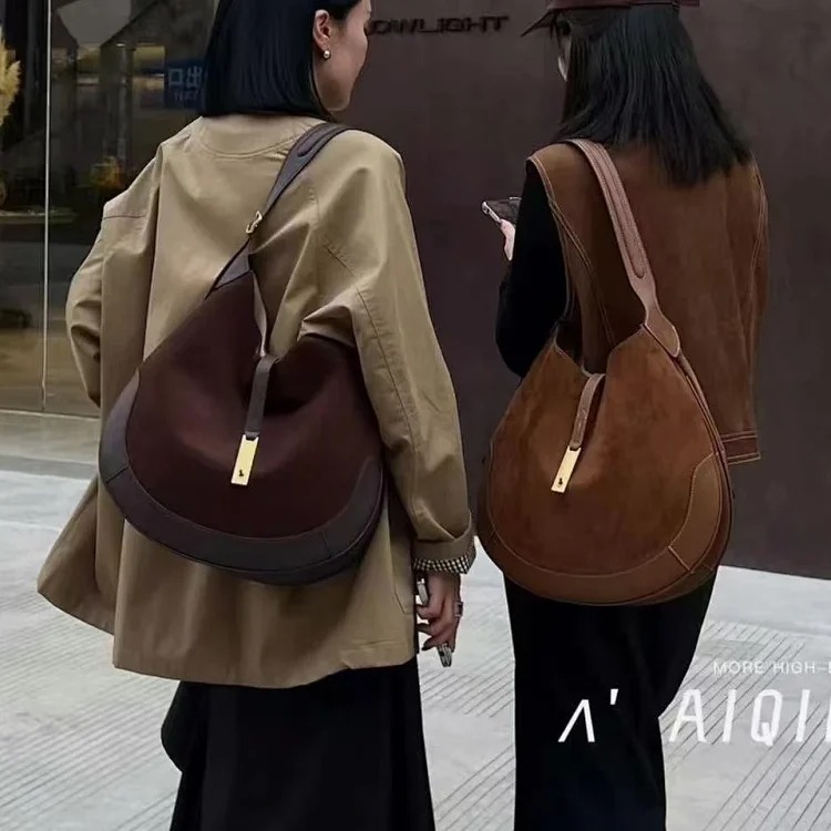 Raff POLO Zheng Xiujing's same style croissant bag 2025 new suede armpit bag single shoulder large capacity crossbody bag
