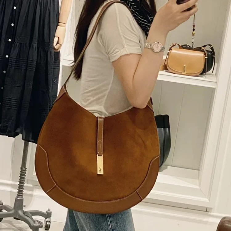 Raff POLO Zheng Xiujing's same style croissant bag 2025 new suede armpit bag single shoulder large capacity crossbody bag