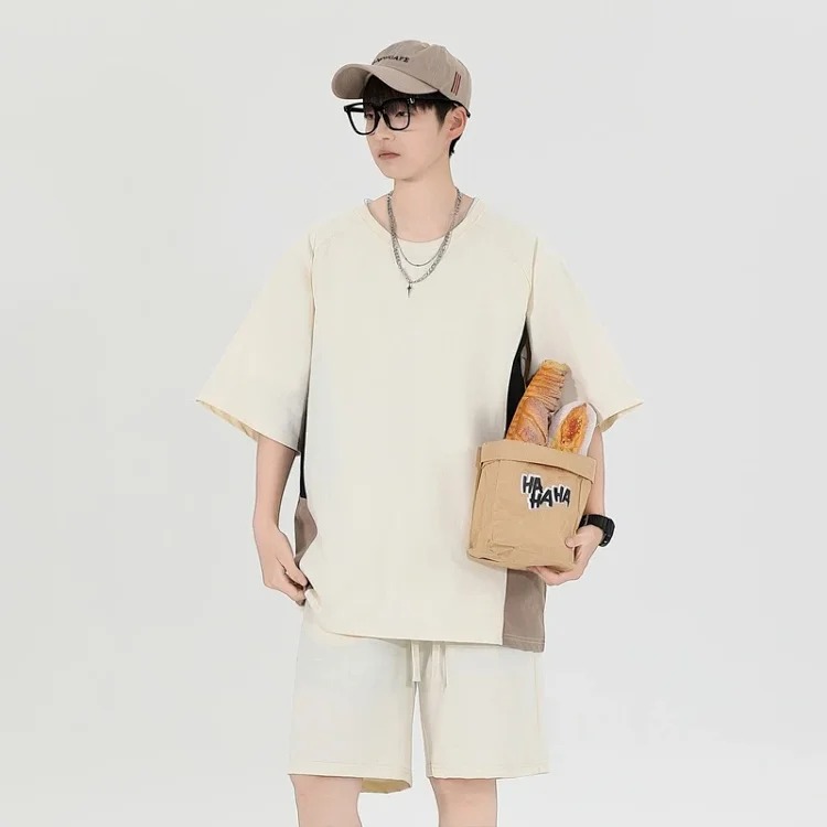 Summer loose short-sleeved men's T-shirt men's sports and leisure suit men's light luxury high-end handsome two-piece set