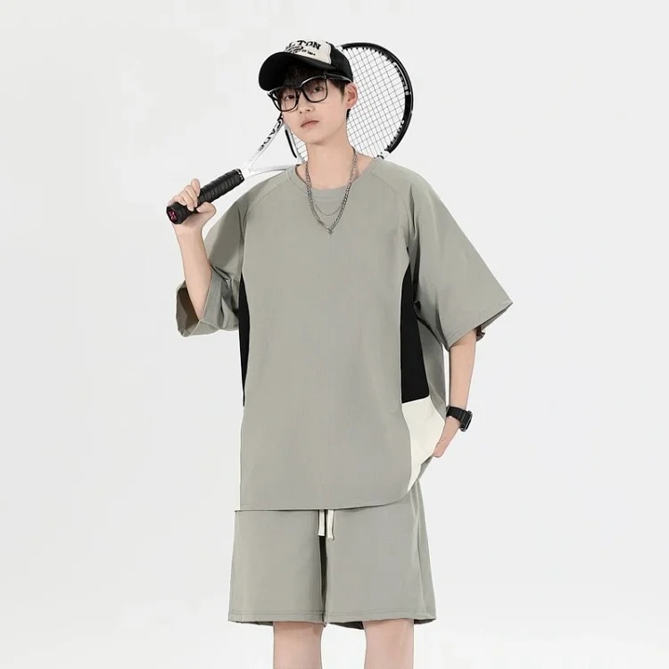 Summer loose short-sleeved men's T-shirt men's sports and leisure suit men's light luxury high-end handsome two-piece set