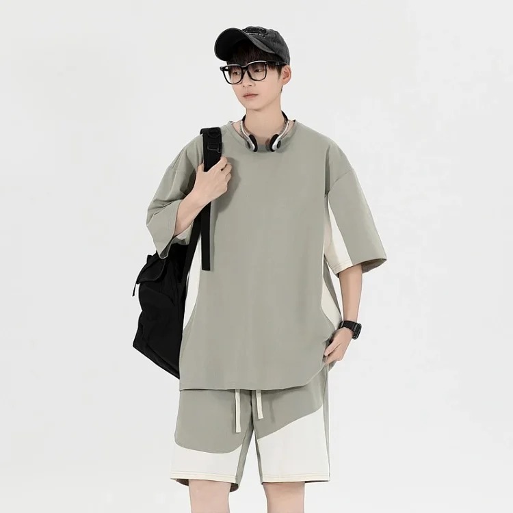 Summer loose short-sleeved men's T-shirt men's sports and leisure suit men's light luxury high-end handsome two-piece set
