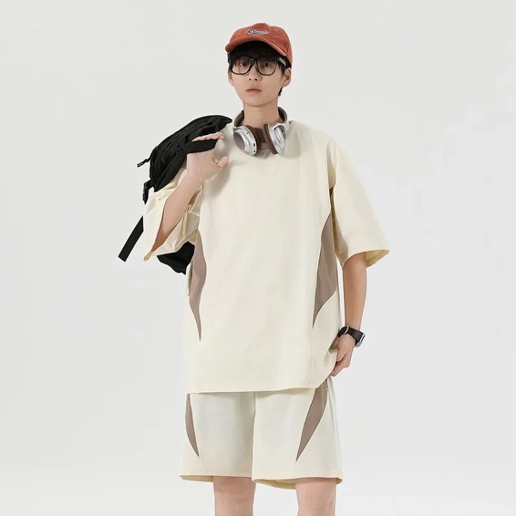 Summer loose short-sleeved men's T-shirt men's sports and leisure suit men's light luxury high-end handsome two-piece set