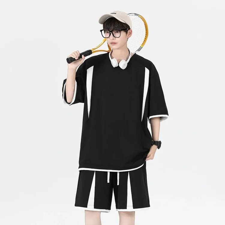 Summer loose short-sleeved men's T-shirt men's sports and leisure suit men's light luxury high-end handsome two-piece set