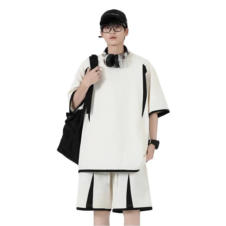 Summer loose short-sleeved men's T-shirt men's sports and leisure suit men's light luxury high-end handsome two-piece set