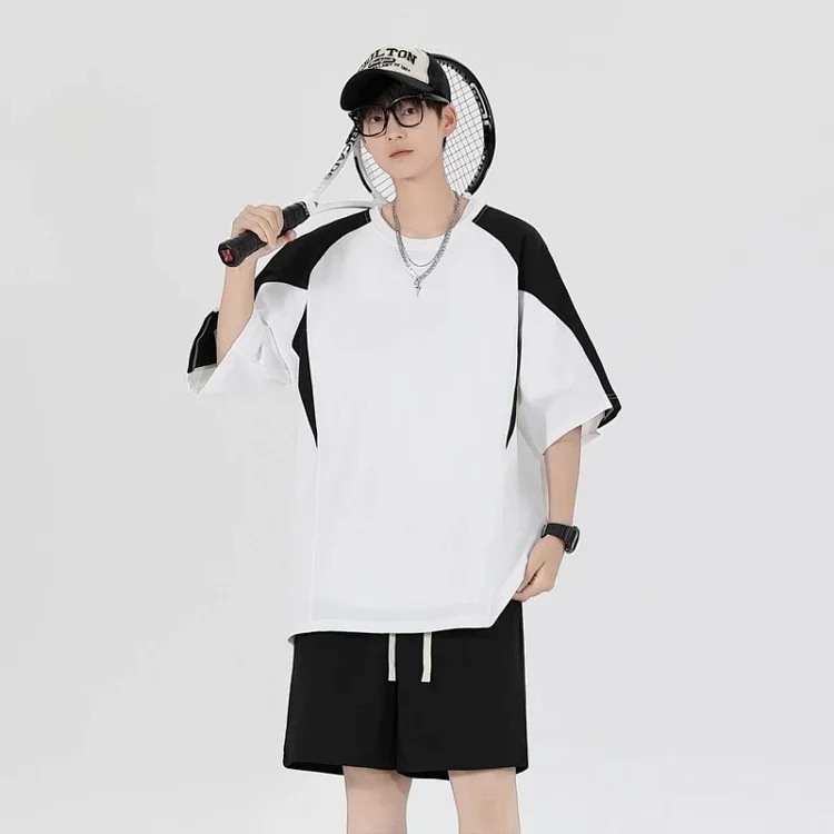 Summer loose short-sleeved men's T-shirt men's sports and leisure suit men's light luxury high-end handsome two-piece set