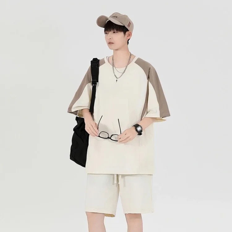 Summer loose short-sleeved men's T-shirt men's sports and leisure suit men's light luxury high-end handsome two-piece set