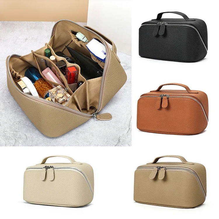 Casual and versatile women's storage toiletry bag women's cosmetic bag multi-functional leather portable cosmetic bag