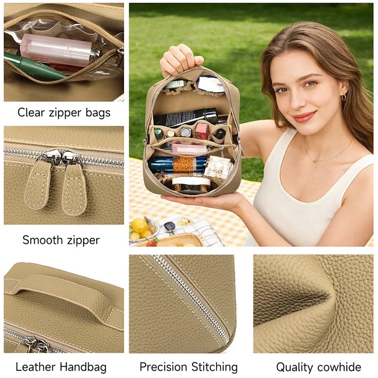 Casual and versatile women's storage toiletry bag women's cosmetic bag multi-functional leather portable cosmetic bag