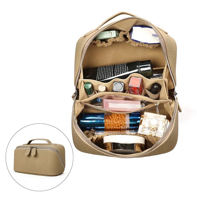 Casual and versatile women's storage toiletry bag women's cosmetic bag multi-functional leather portable cosmetic bag