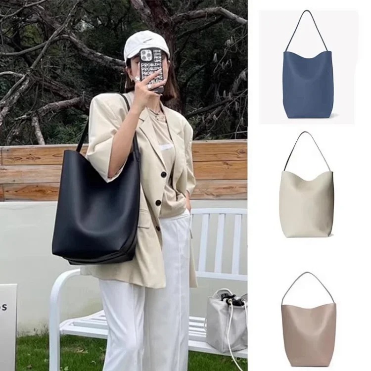 TR high goods 2025 new cowhide bucket bag large capacity European and American shoulder bag commuter high-end handbag for women