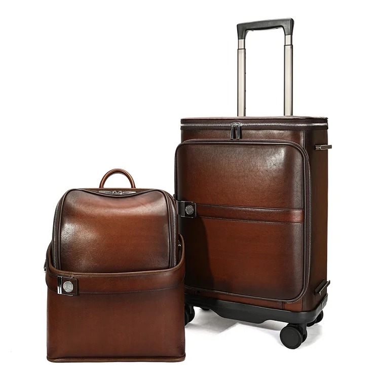 Retro luxury high-end backpack 20-inch suitcase men's and women's genuine leather suitcase suit luggage set