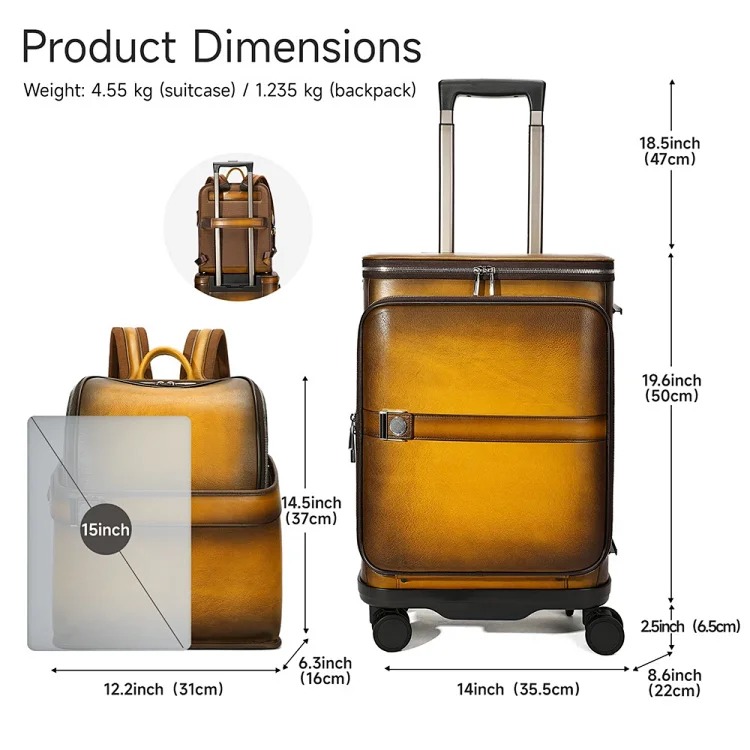 Retro luxury high-end backpack 20-inch suitcase men's and women's genuine leather suitcase suit luggage set