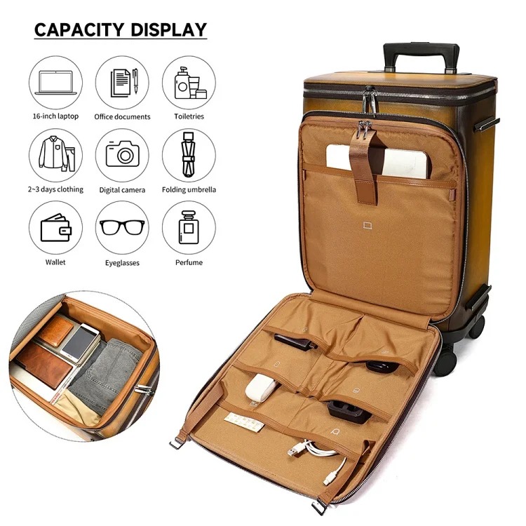 Retro luxury high-end backpack 20-inch suitcase men's and women's genuine leather suitcase suit luggage set