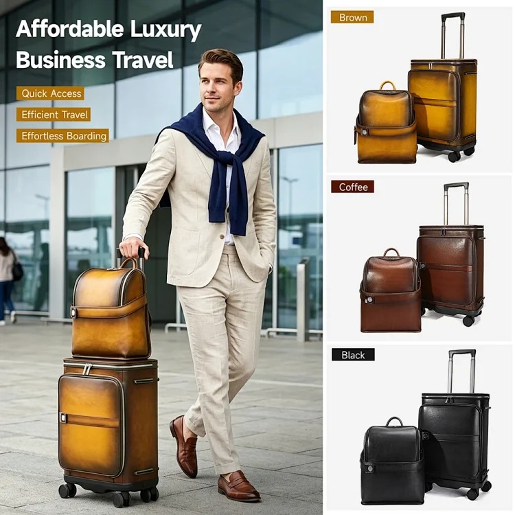 Retro luxury high-end backpack 20-inch suitcase men's and women's genuine leather suitcase suit luggage set