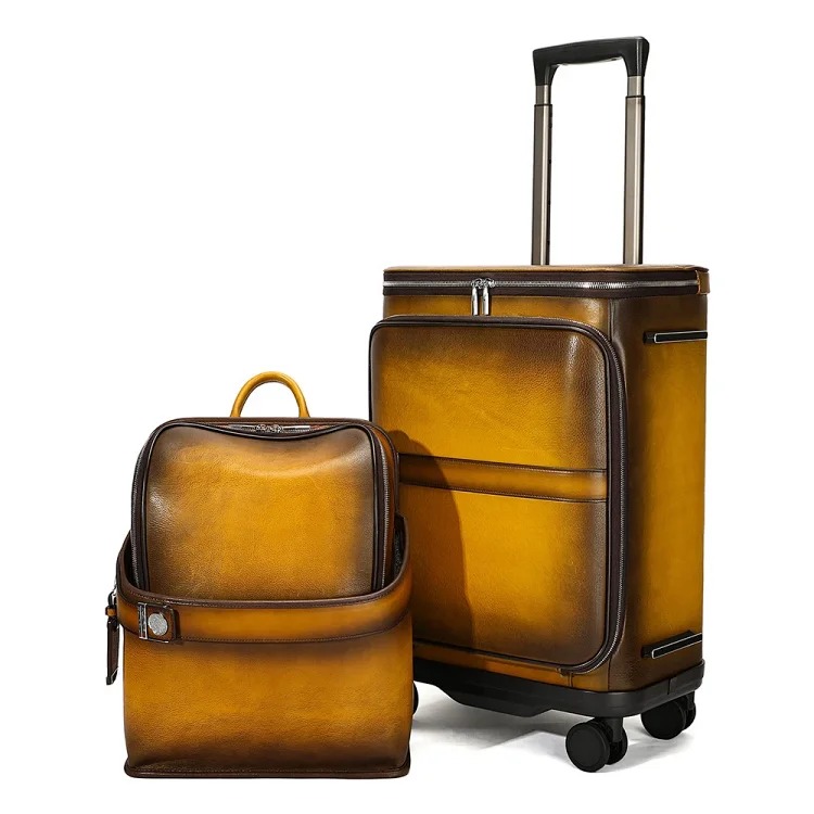Retro luxury high-end backpack 20-inch suitcase men's and women's genuine leather suitcase suit luggage set