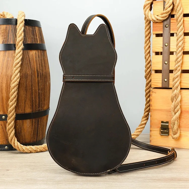 Retro creative cute cat first layer cowhide shoulder bag men's genuine leather crossbody bag chest bag men's chest bag