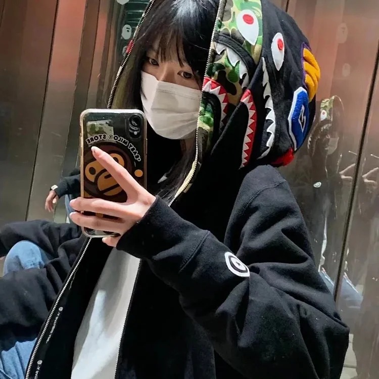 Camouflage double hood shark sweatshirt hooded zipper jacket