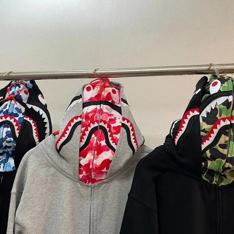 Camouflage double hood shark sweatshirt hooded zipper jacket
