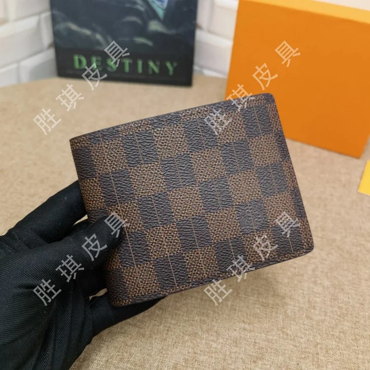 Louis Vuitton Fashion hot style letter men's presbyopic plaid short clip wallet