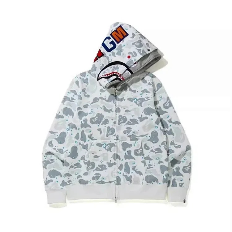 2025 cross-border foreign trade dropshipping double hood casual sweatshirt zipper jacket starry sky camouflage loose hoodie