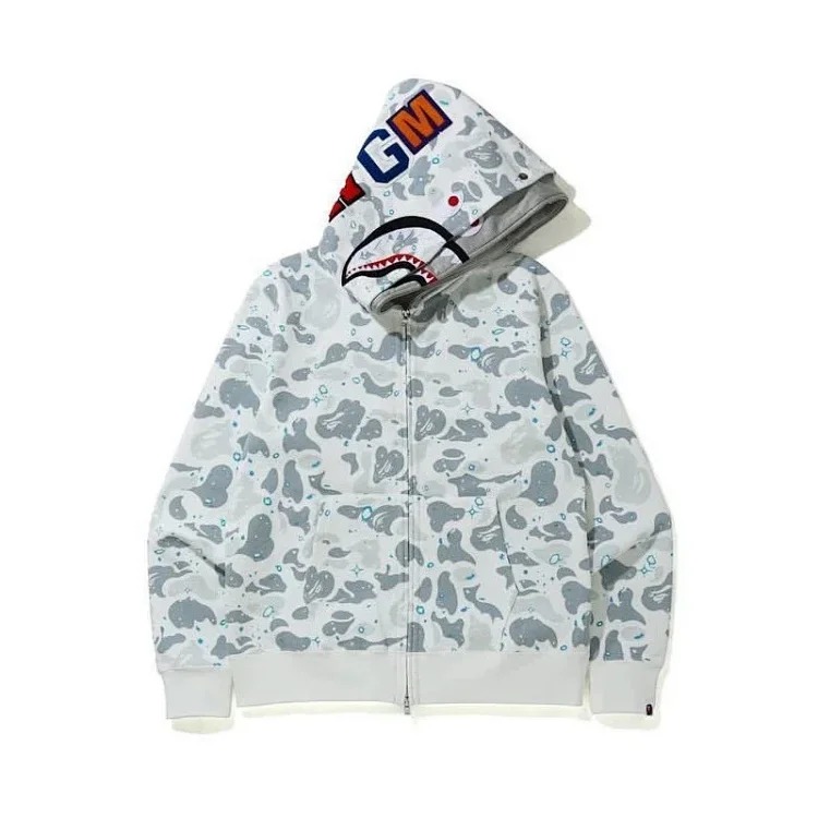 2025 cross-border foreign trade dropshipping double hood casual sweatshirt zipper jacket starry sky camouflage loose hoodie