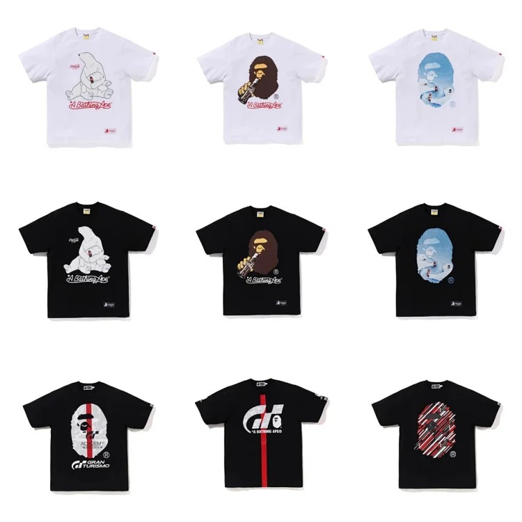 Bape A BATHING APE short-sleeved men's and women's large size loose pullover T-shirt for teenagers