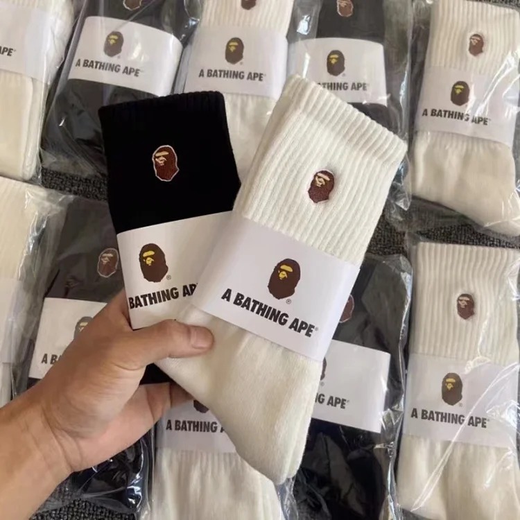 JS.bope ape head embroidery Japanese style medium socks and high socks men's and women's sports socks thickened warm casual trendy socks