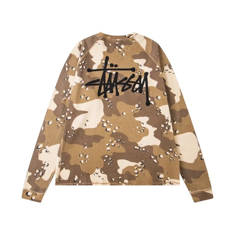 Stu Camouflage Waffle Loose Retro Workwear Round Neck Sweatshirt Long Sleeve T-Shirt