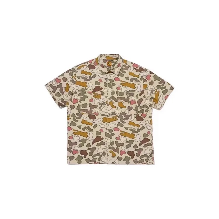 JS.2025 summer human camouflage printed shirt retro Japanese commuting loose casual shirt for men and women