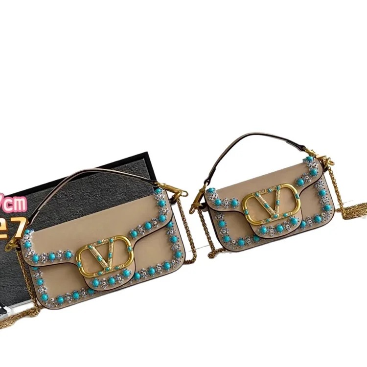 Handmade embroidered beaded handbags 2026 new style genuine leather versatile one-shoulder diagonal handbag women's bag chain fashionable temperament