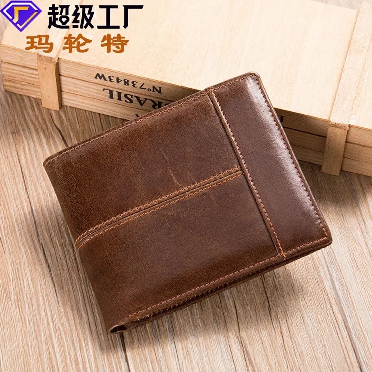 Rfid anti-theft genuine leather wallet wallet short first layer cowhide multiple card slots 2-fold wallet coin purse multiple card slots