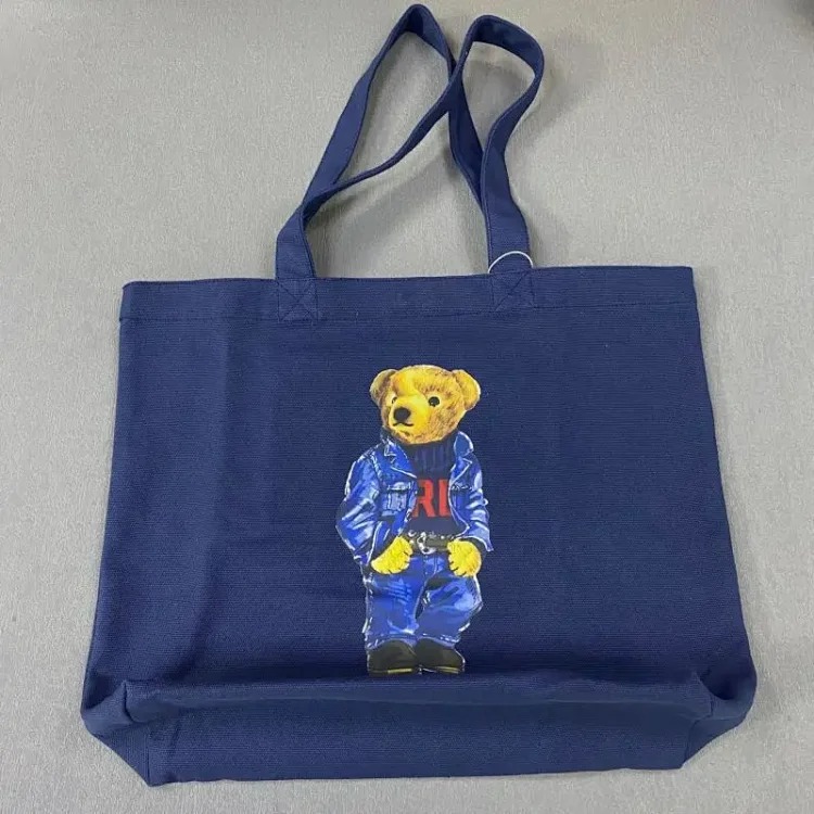 Trendy Bear Cartoon Pattern Print Shopping Bag Handbag Shoulder Canvas Bag