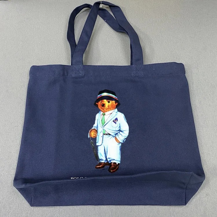 Trendy Bear Cartoon Pattern Print Shopping Bag Handbag Shoulder Canvas Bag