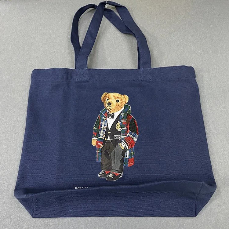 Trendy Bear Cartoon Pattern Print Shopping Bag Handbag Shoulder Canvas Bag