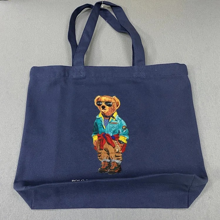 Trendy Bear Cartoon Pattern Print Shopping Bag Handbag Shoulder Canvas Bag