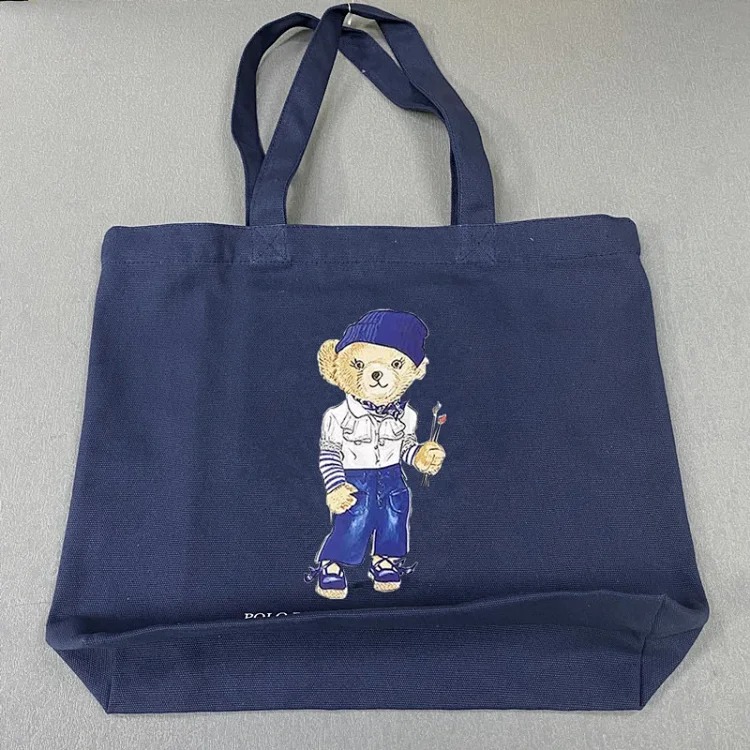 Trendy Bear Cartoon Pattern Print Shopping Bag Handbag Shoulder Canvas Bag